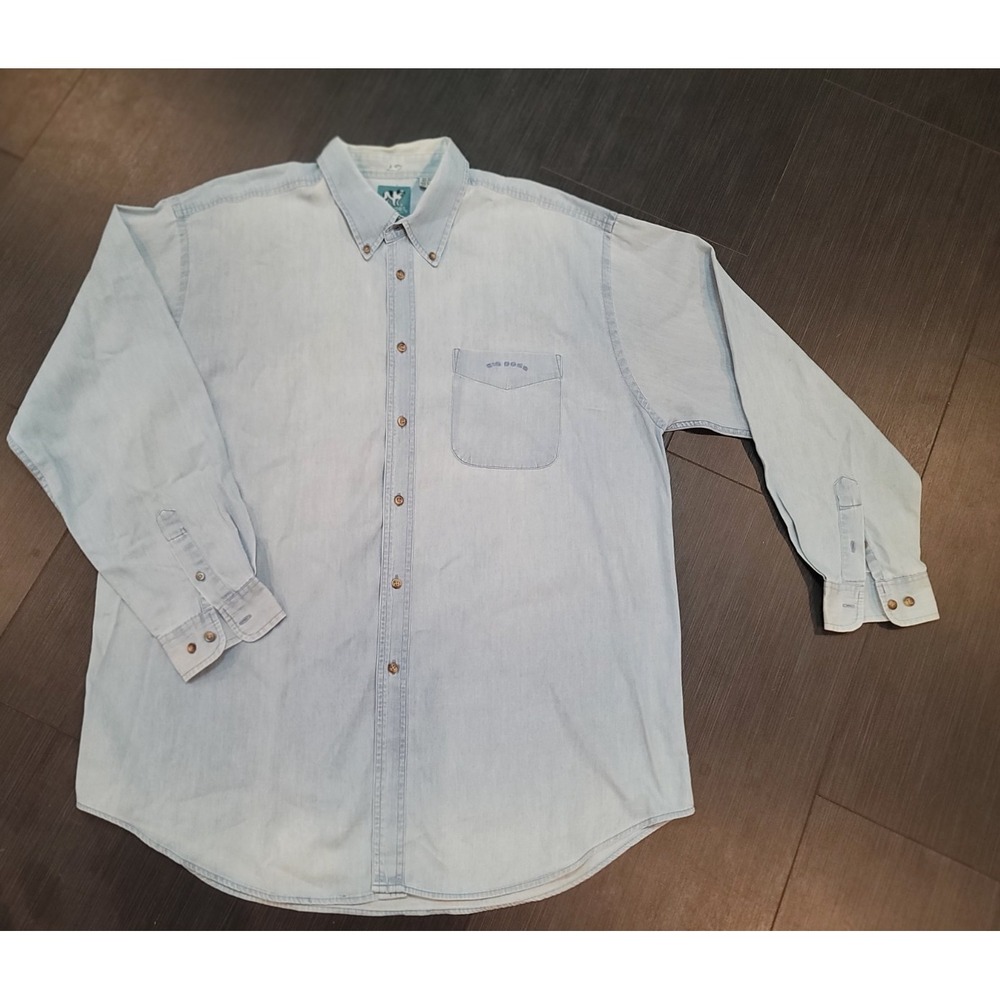 y2k shirt men BIG DOGS White Wash Denim look long sleeve X-Large